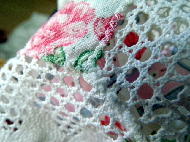 Pretty lacy tablemats as fabric. | Hedgefairy